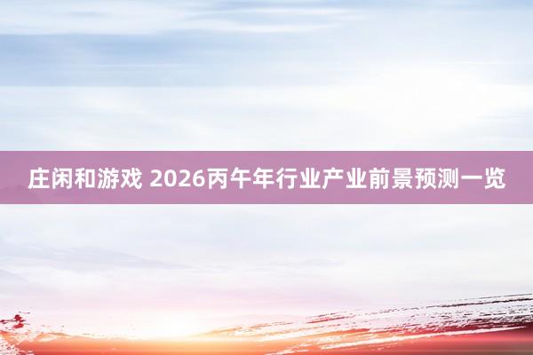 莊閑和游戲 2026丙午年行業產業前景預測一覽