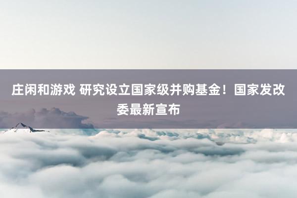 莊閑和游戲 研究設立國家級并購基金！國家發改委最新宣布